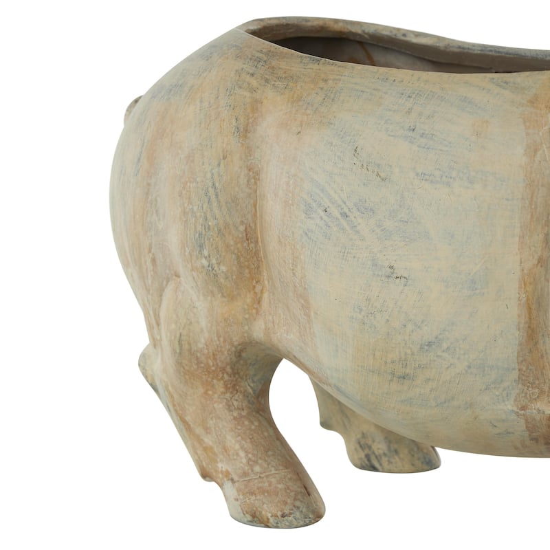 Resin Pig Indoor Outdoor Planter with Distressed Details - Beige - Roche River Decor