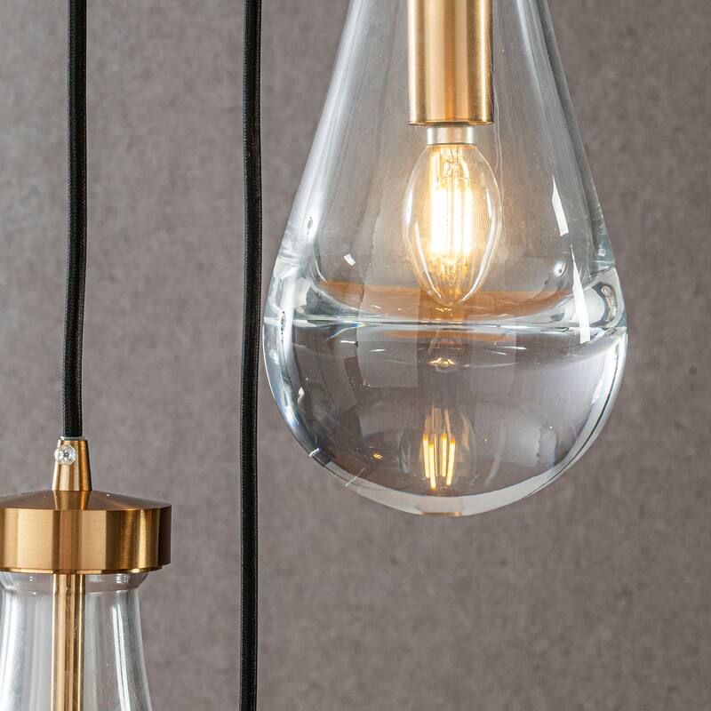 CraftHome Farmhouse Raindrop Glass Antique Brass Chandelier Rustic Teardrop Cluster Pendant Light for Kitchen Island