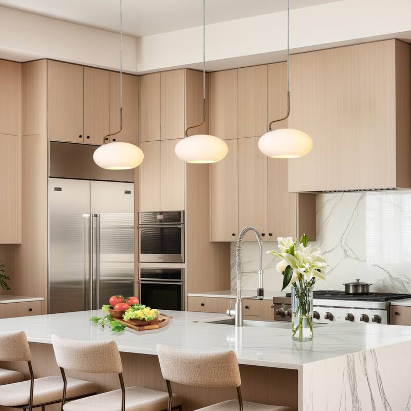 Modern 1-Light Gold Milk White Pendant Lights Frosted Glass Kitchen Island Lights - 9.8" L x 5.5" W x 11.4" H