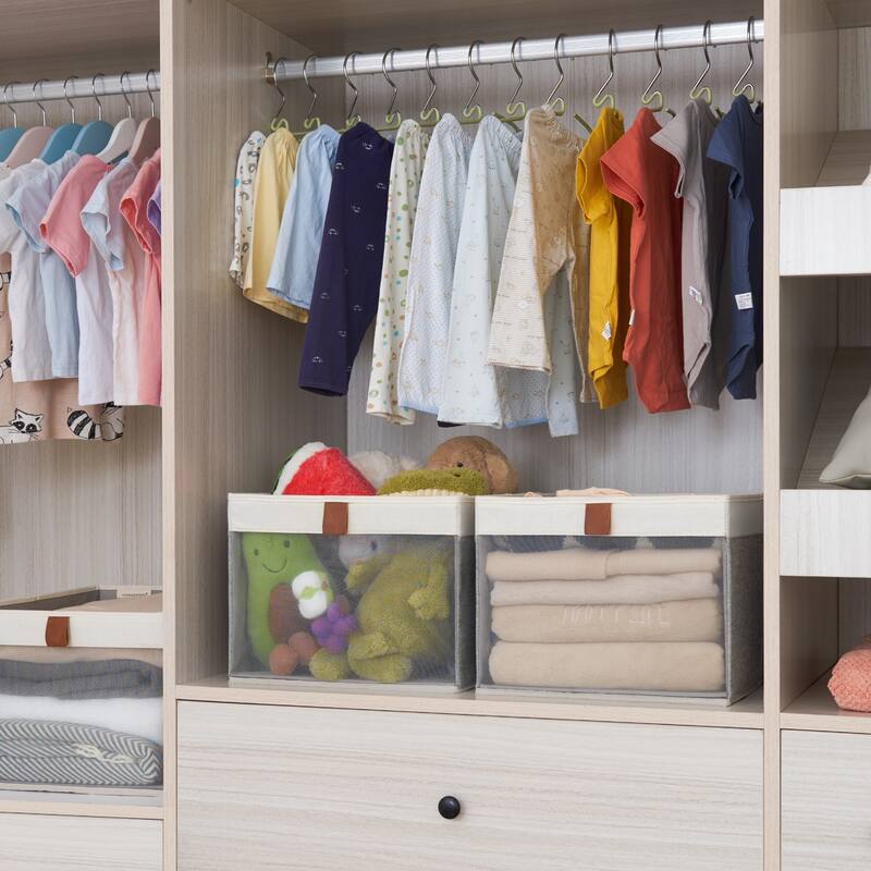 StorageWorks Foldable Storage Bins, Set of 3, Gray&White