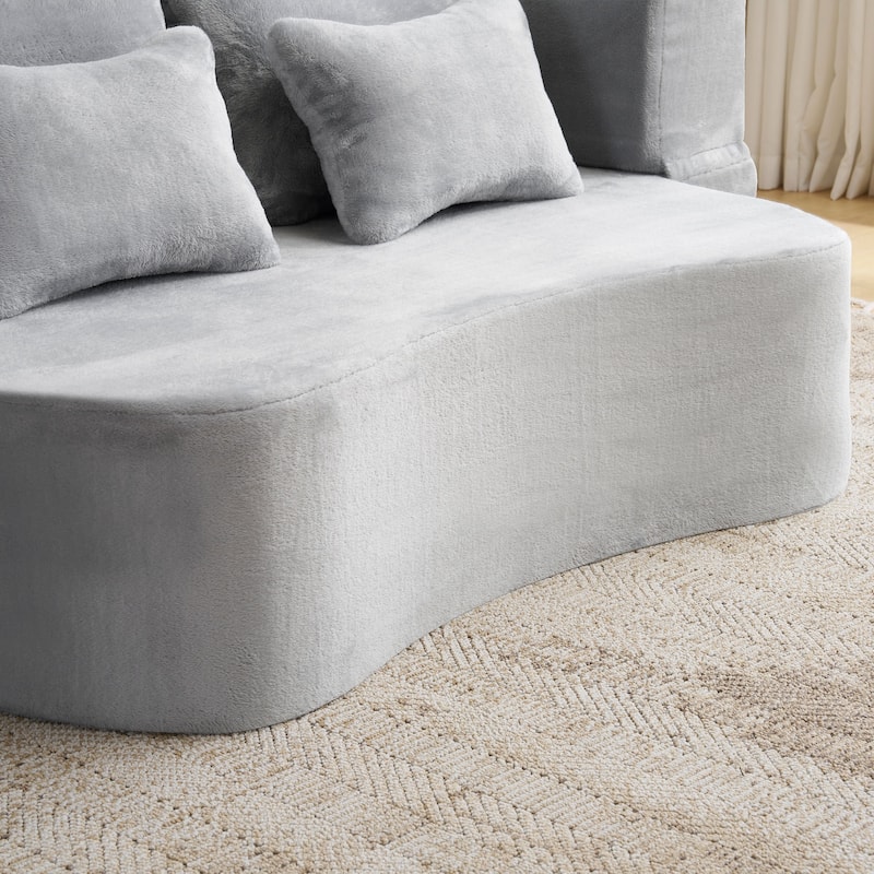 Queen Size Modern Sofa With 4 Pillows,Plush Fabric Futon Sofa Couch,High-Density Foam Folding Mattress,No Assembly Required