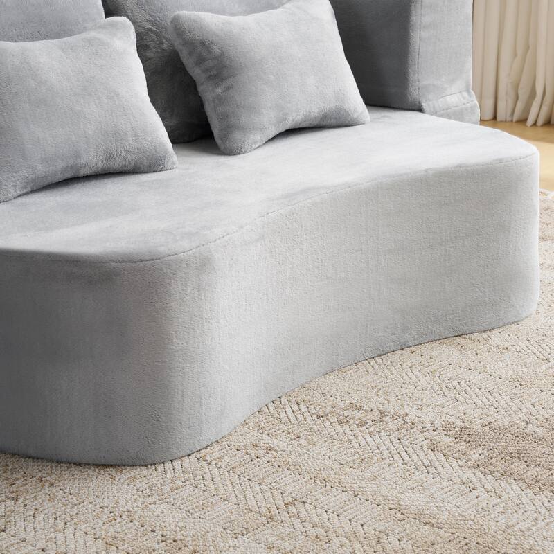 Roomfitters Queen Size Modern Floor Sofa with 4 Pillows, Plush Fabric Futon Couch Folding Mattress for Living Room