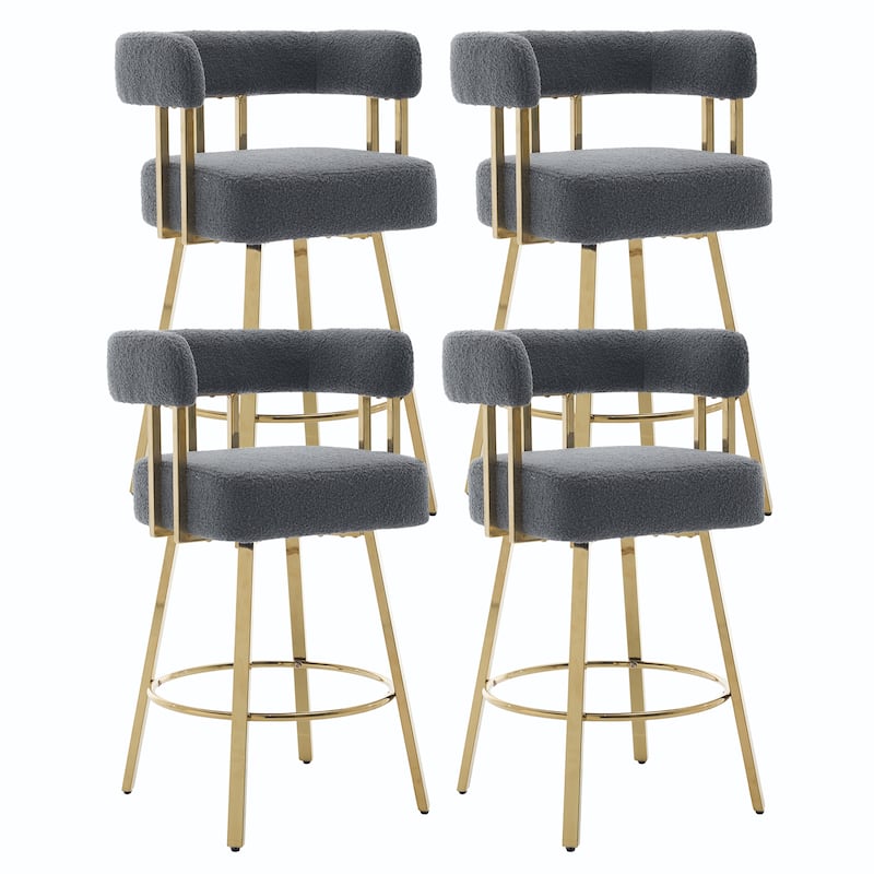 Modern Decorative Side Chair with Gold Metal Legs & Teddy Fleece, No Wheels - 2PC