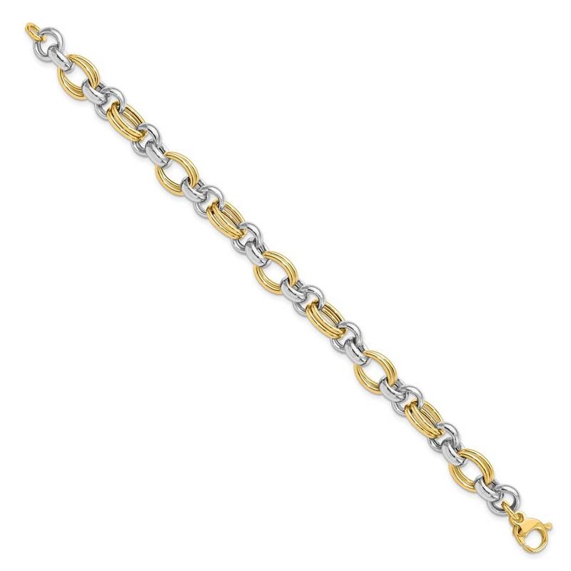 Curata 8.23mm 14k Two tone Gold Polished Link Bracelet 7.5 Inch