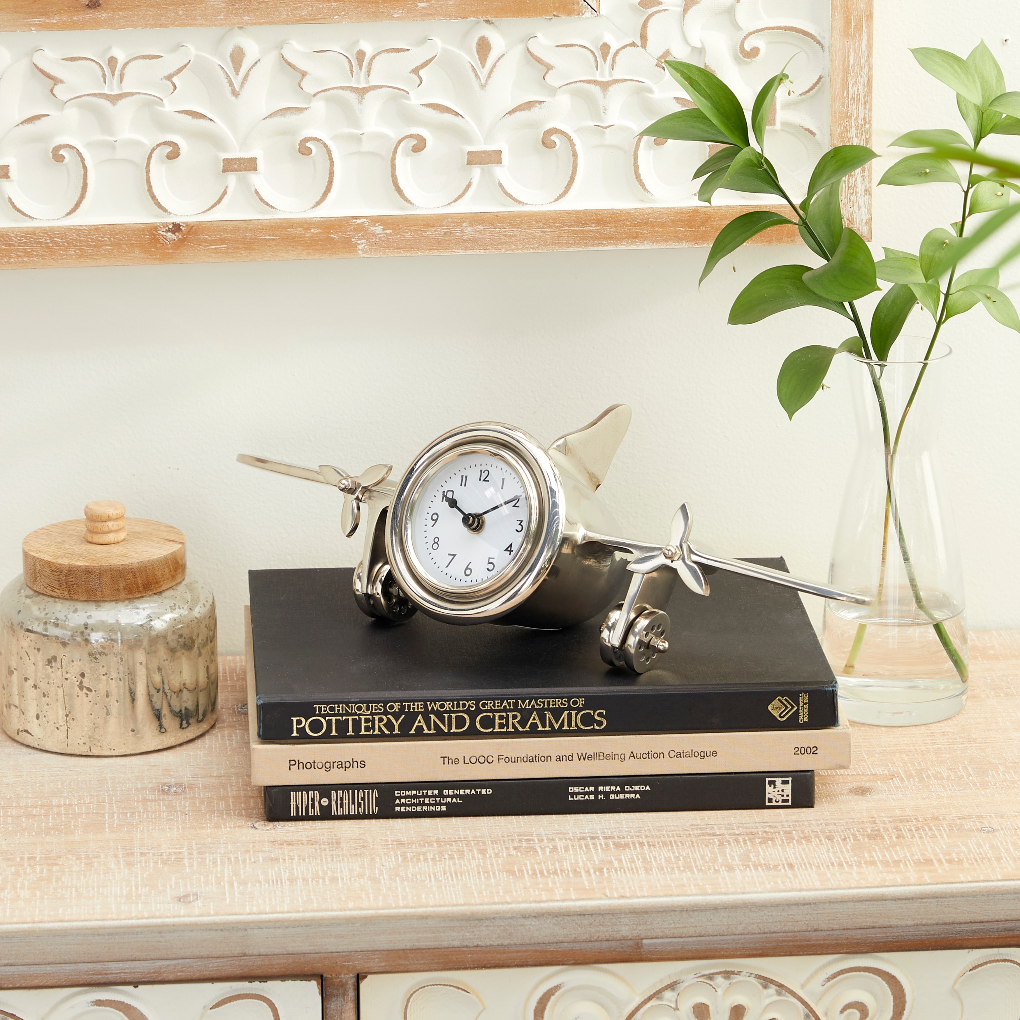 The Novogratz Silver Aluminum Metal Airplane Decorative Clock - 16 x 6 x 6