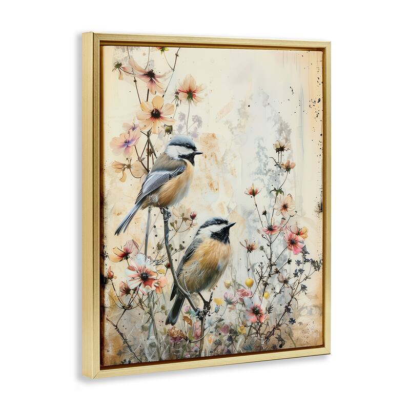 Stupell Sparrows Perched on Florals Framed Floater Canvas Wall Art Design By Arlington Prints