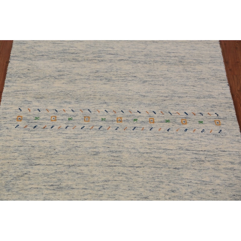 Little Animals Gabbeh Oriental Area Rug Handmade Beige Wool Carpet - 4'0" x 5'10"