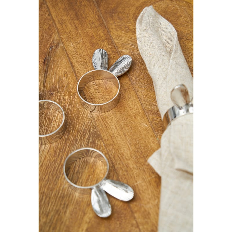 Easter Silver Bunny Rabbit Ears Napkin Ring Set of 4