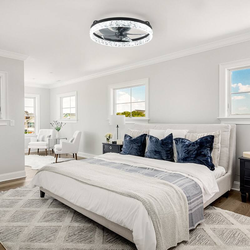 19" Bedroom Fan Light with Remote Control, Dimmable, 7 Blades, Reversible DC Motor, with LED Light