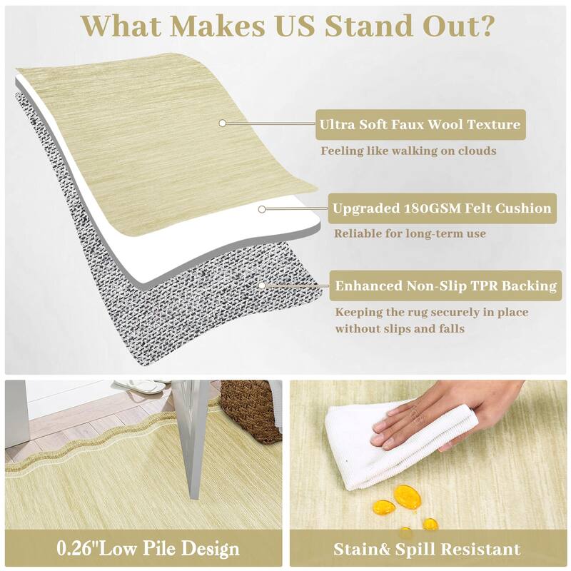Washable Rugs for Living Room Scalloped Rug Modern Non Slip Non Shedding Carpet for Bedroom