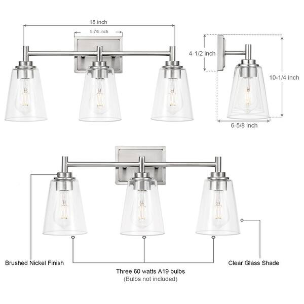 3Light Dimmable Bathroom Vanity Light Fixture with Clear Glass Shade