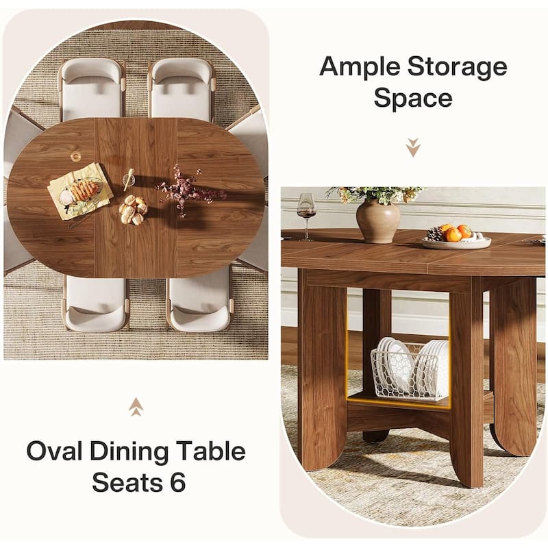 Modern 59-Inch Oval Dining Table for 4-6, Kitchen Table with Storage Shelf for Dining Room