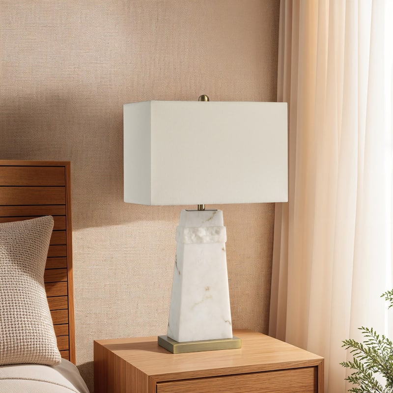 Alabaster Table Lamp with Drum Shade - 28" - White