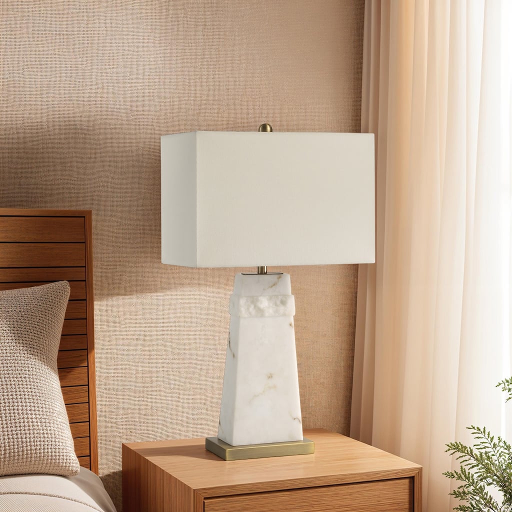 Alabaster Table Lamp with Drum Shade - 28" - White
