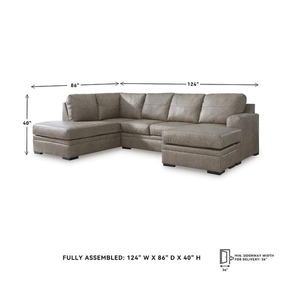 dimension image slide 1 of 2, Signature Design by Ashley Amuleto Brown 2-Piece Sectional with Chaise - 124"W x 86"D x 40"H
