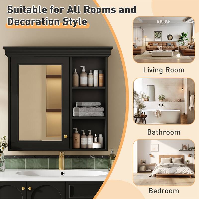 30x28'' Bathroom Medicine Cabinet w/Mirror,Wall Mounted Mirror Cabinet