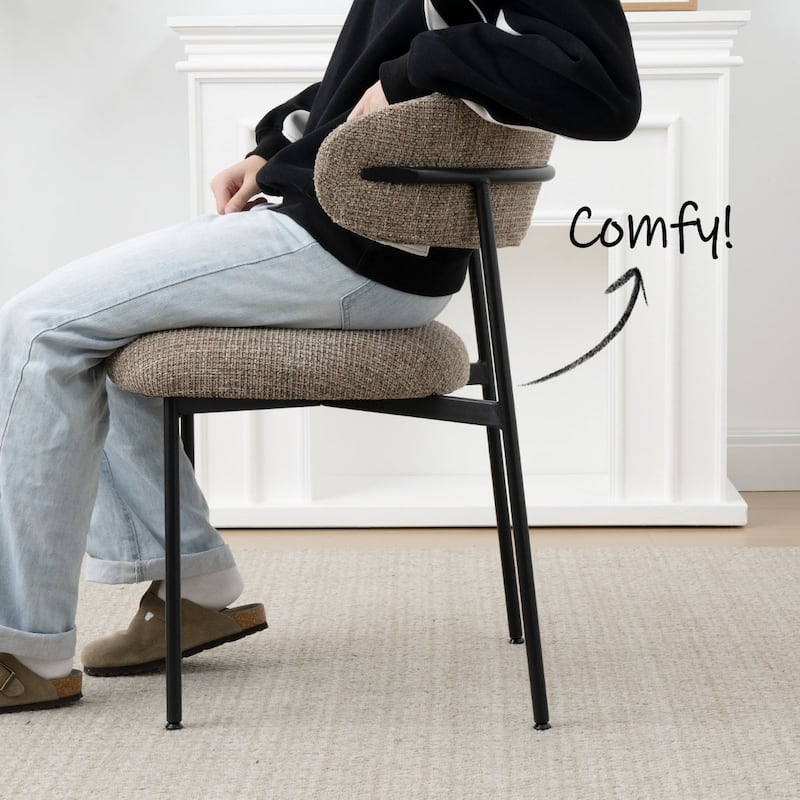 Modern Upholstered Dining Chairs with Curved Open Back and Black Metal Legs (Set of 4)