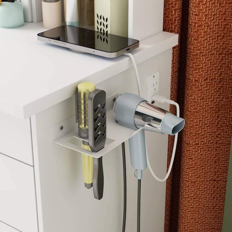 ELEMOVE Modern Dressing Tables with Built-in Lighted Mirror Makeup Vanity Desk Set Storage Drawers Shelves Outlets