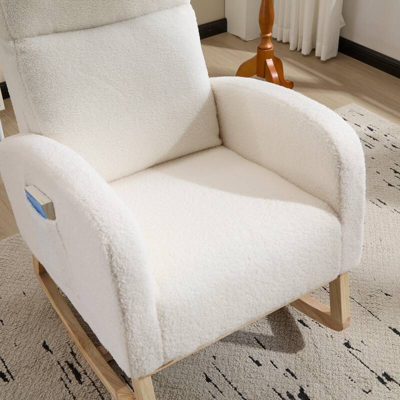 Anmytek Modern Nursery Glider Rocking Chair Solid Wood Legs High Backrest Side Pocket for Living Room Lounge