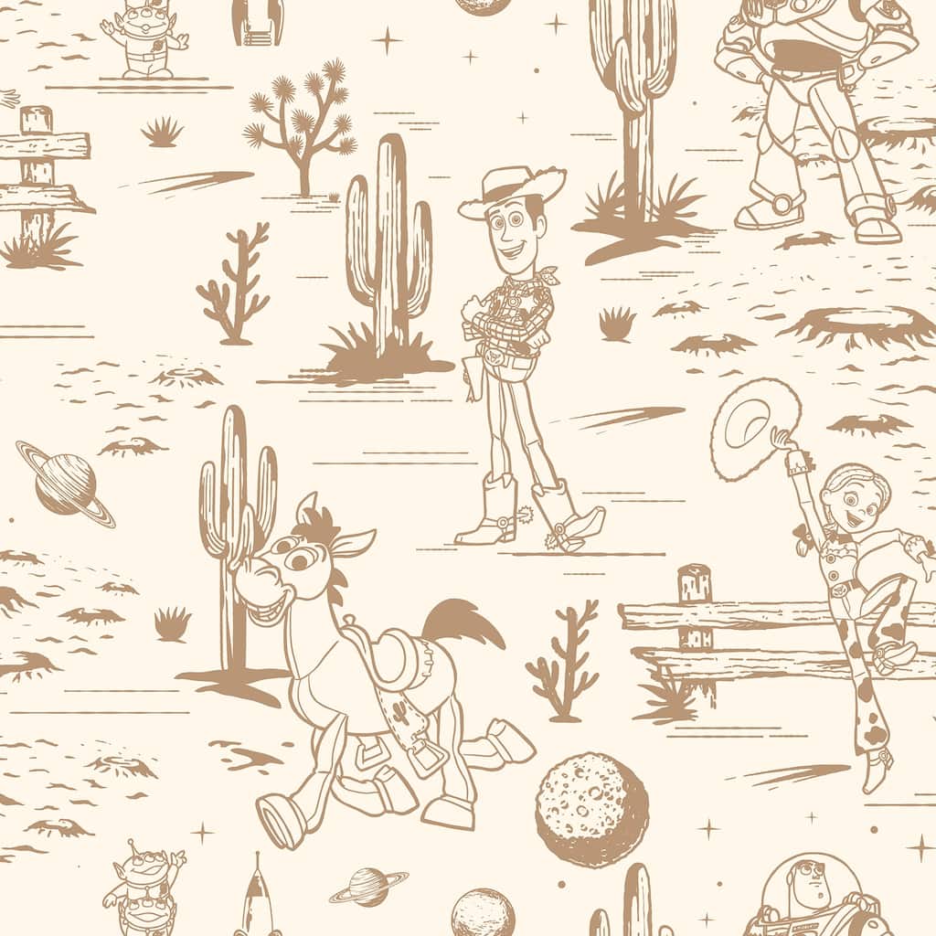 RoomMates Disney Toy Story Toile Brown Peel and Stick Wallpaper