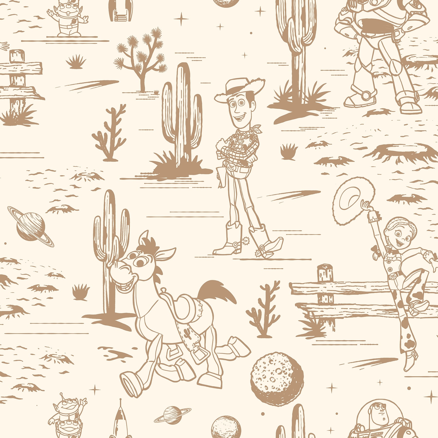 RoomMates Disney Toy Story Toile Brown Peel and Stick Wallpaper