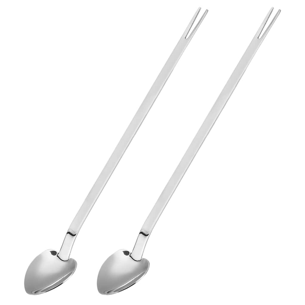 Stainless Steel Mixing Stirring Spoon Fruit Forks Knife Dual, 2Pcs