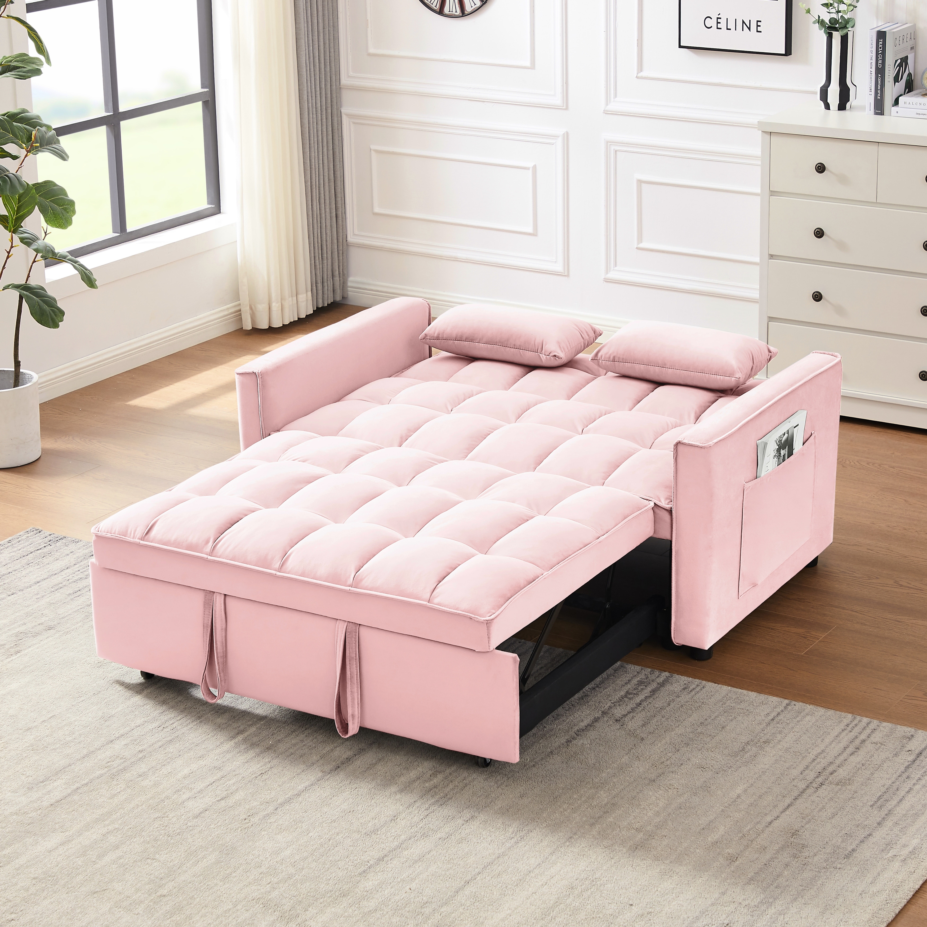 Reclining sofa with top pull out bed