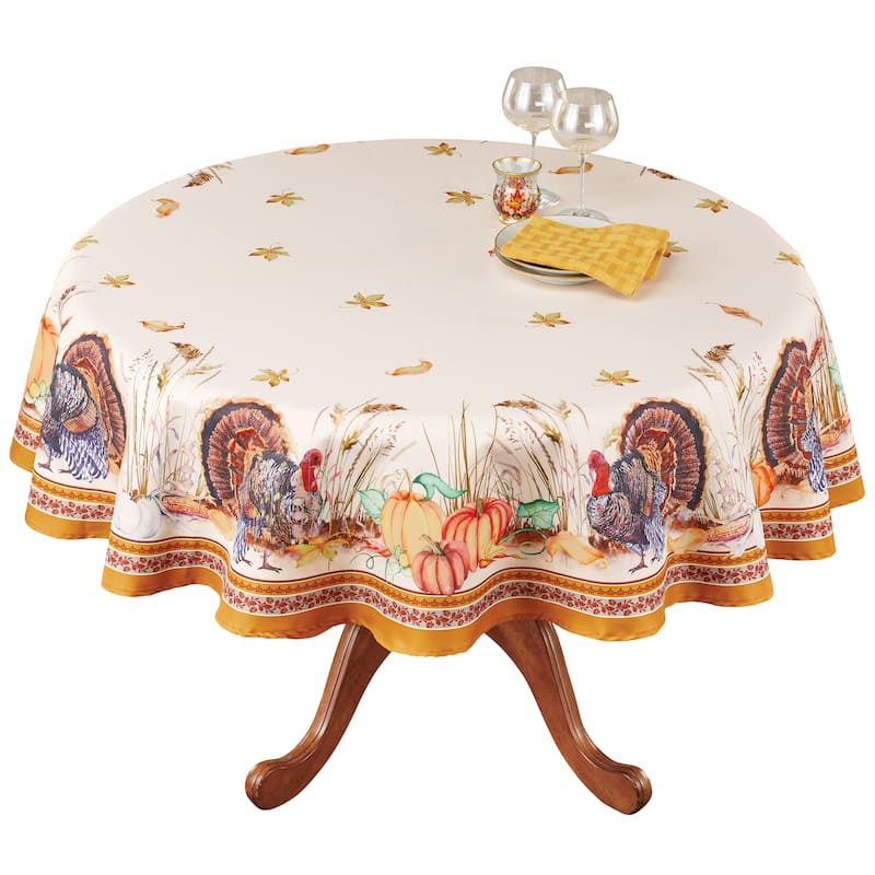 Charming Colorful Turkey Harvest Printed Tablecloth
