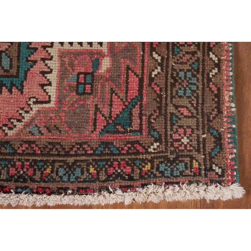Pink Geometric Tabriz Persian Vintage Runner Rug Handmade Wool Carpet - 3'3"x 12'5"
