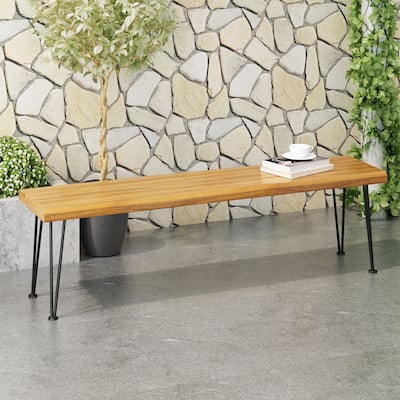 Christopher Knight Home Zion Outdoor Modern Industrial Acacia Wood Bench with Metal Hairpin Legs