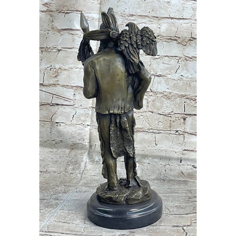 Native American Warrior And Eagle Sculpture Signed Original M. Lopez Bronze