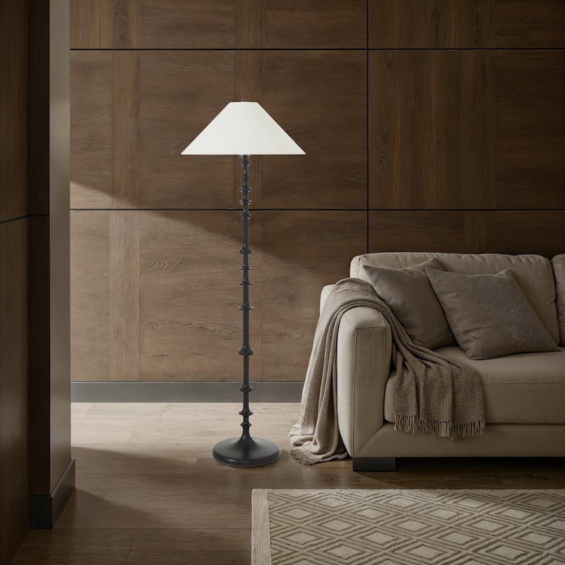 Renwil Petrus 62.5" Tall Matte Black Floor Lamp with Tapered Linen Shade