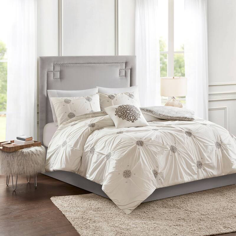 Madison Park Edna Embroidered Cotton Reversible Duvet Cover Set