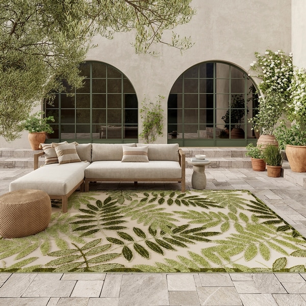 Nourison Aloha Leaf Print Vibrant Indoor/Outdoor Area Rug - Bed