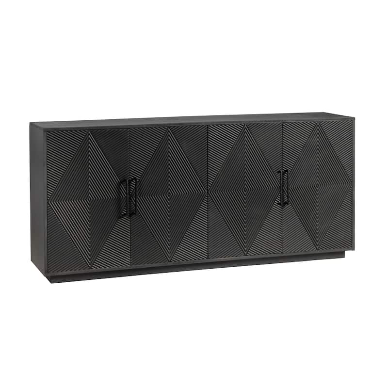 Wooden Four Door Living Room Buffet Sideboard, Coffee Bar Cabinet, Black