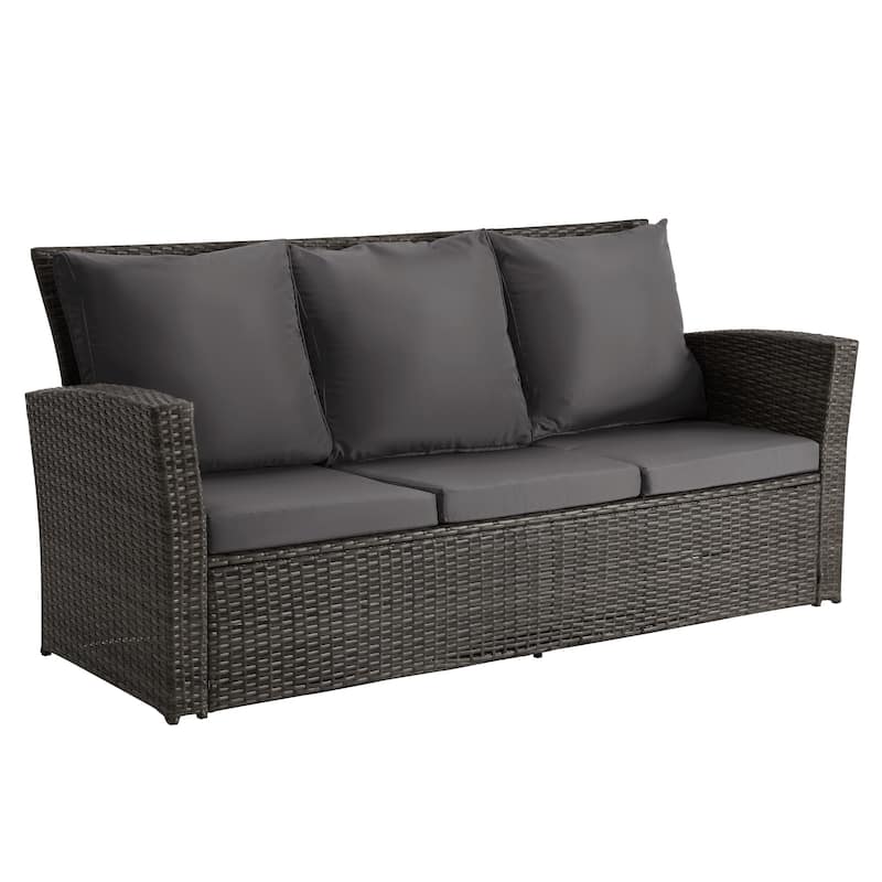 All Weather 3 Seats Patio Sofa with Thick Cushions - Black
