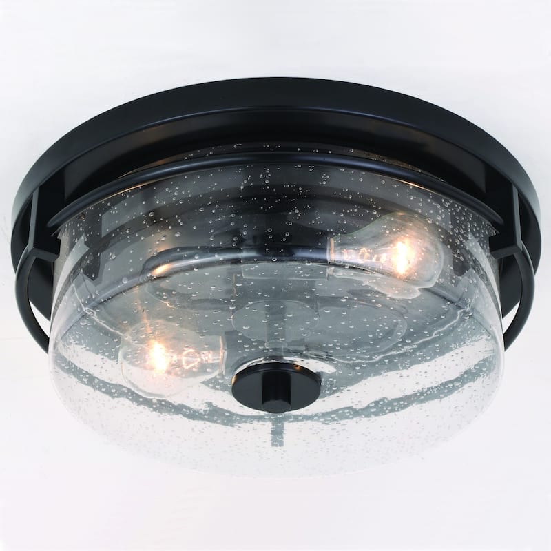 Flush Mount Ceiling Light Black Modern Art Deco Clear Glass Shade 15 Inch - 5.5