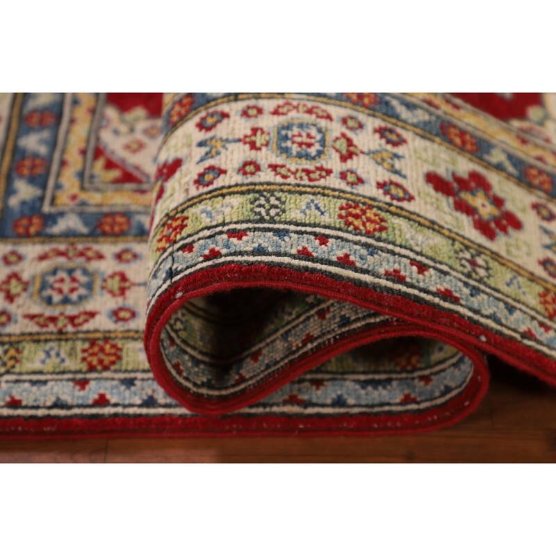 Traditional Kazak Oriental Accent Rug Hand-Knotted Red Wool Carpet - 3'3"x 4'10"