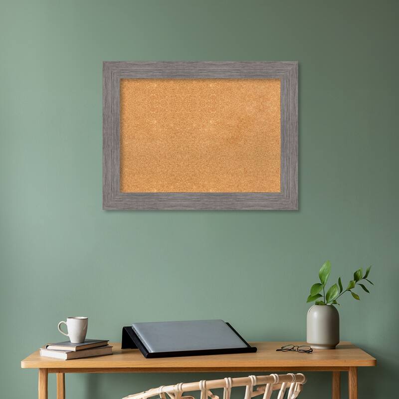 Pinstripe Plank Grey Framed Natural Corkboard Bulletin Board