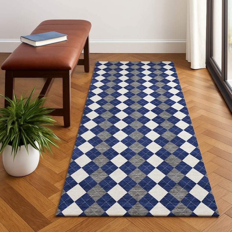 Premium Washable Super Soft Argyle Mayfield Rug - Navy - 2'3" x 7'6"