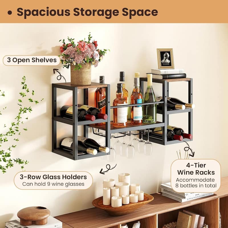 3-Tier Metal Hanging Wine Rack Wall Mounted Wine Display Storage Shelf