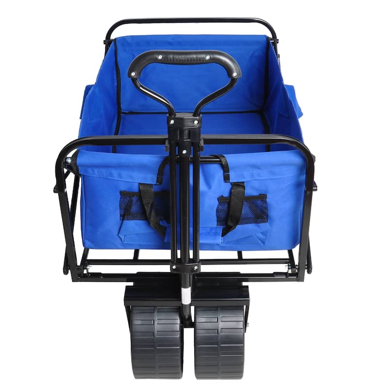 Folding Wagon Garden Shopping Beach Cart,High quality and durable (Blue)
