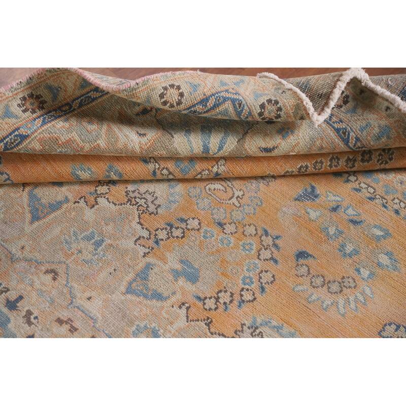 Hand Knotted Oriental 100% Wool Carpet Traditional Floral Oranges & Rust Mashad Area Rug - 8' 10'' X 5' 6''