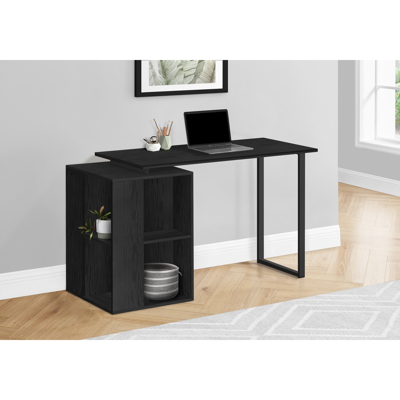Computer Desk With Storage Shelves Home Office 55 Inch Left Right Setup Workstation Modern Design