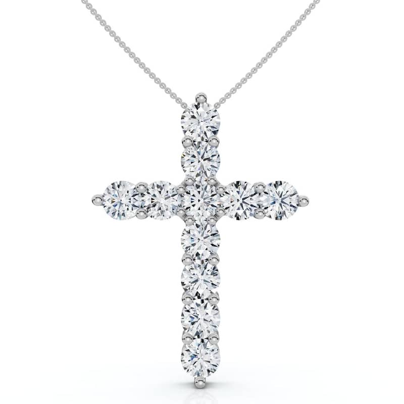 Bliss Diamond 2Ct TW Diamond Cross Women's Necklace Gold Lab Grown 1" Tall - White