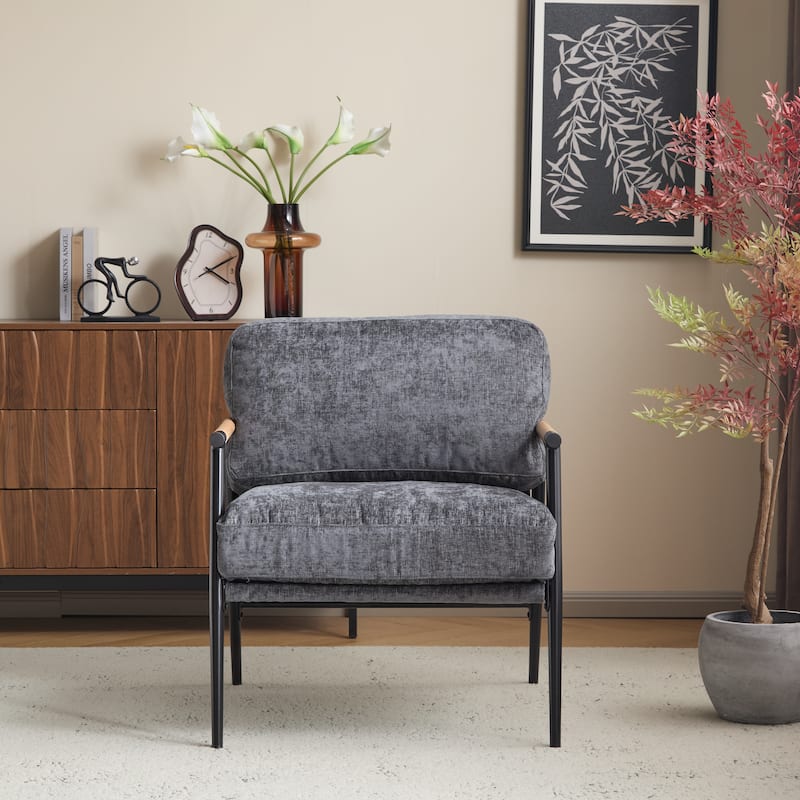 Varsts Modern Upholstered Accent Chair with Wood Frame, Emerald by Christopher Knight Home - Grey