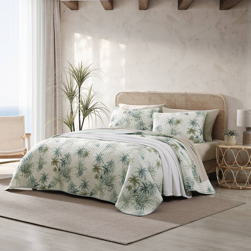 Tommy Bahama Serenity Palms Aqua Cotton Reversible Quilt Collection