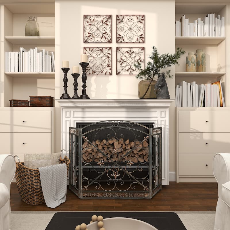 Dark Brown Metal Scroll Home Wall Decor (Set of 4)
