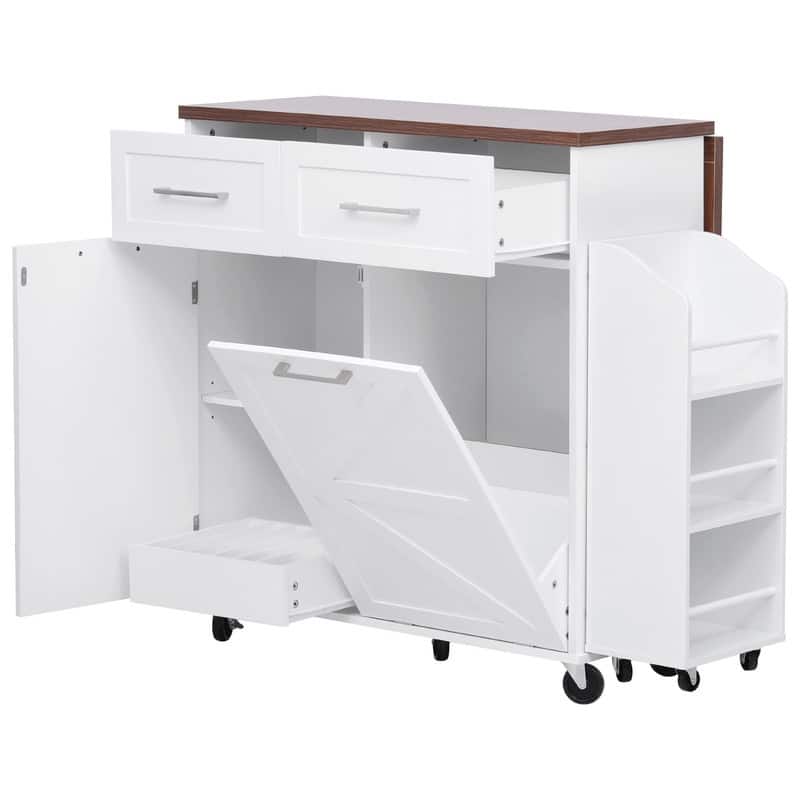 Kitchen Island with Drop Leaf, Removable Side Racks, Rolling Kitchen Cart with Towel Rack