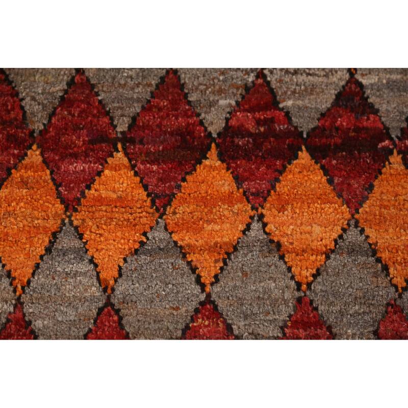 Orange Trellis Moroccan Oriental Area Rug Hand-Knotted Wool Carpet - 6'4" x 9'9"